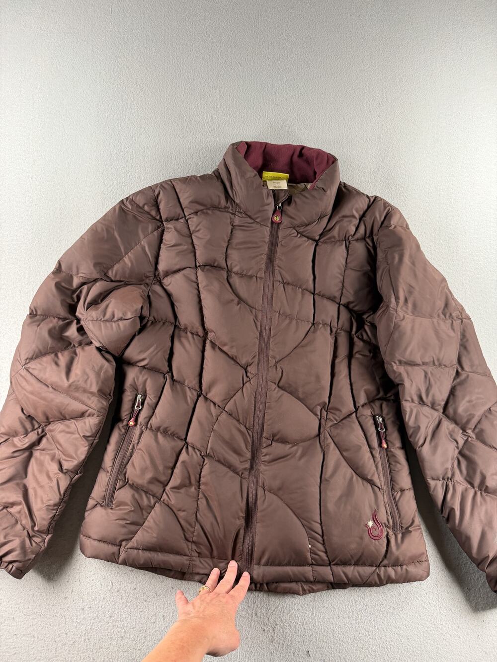 ISIS Women's Size 10 Goose Down Puffer Jacket Brown Quilted Full Zip